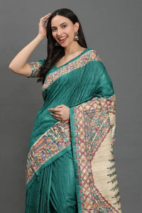 KathaKriti | Hand - painted Tussar Silk | Indidha Saree