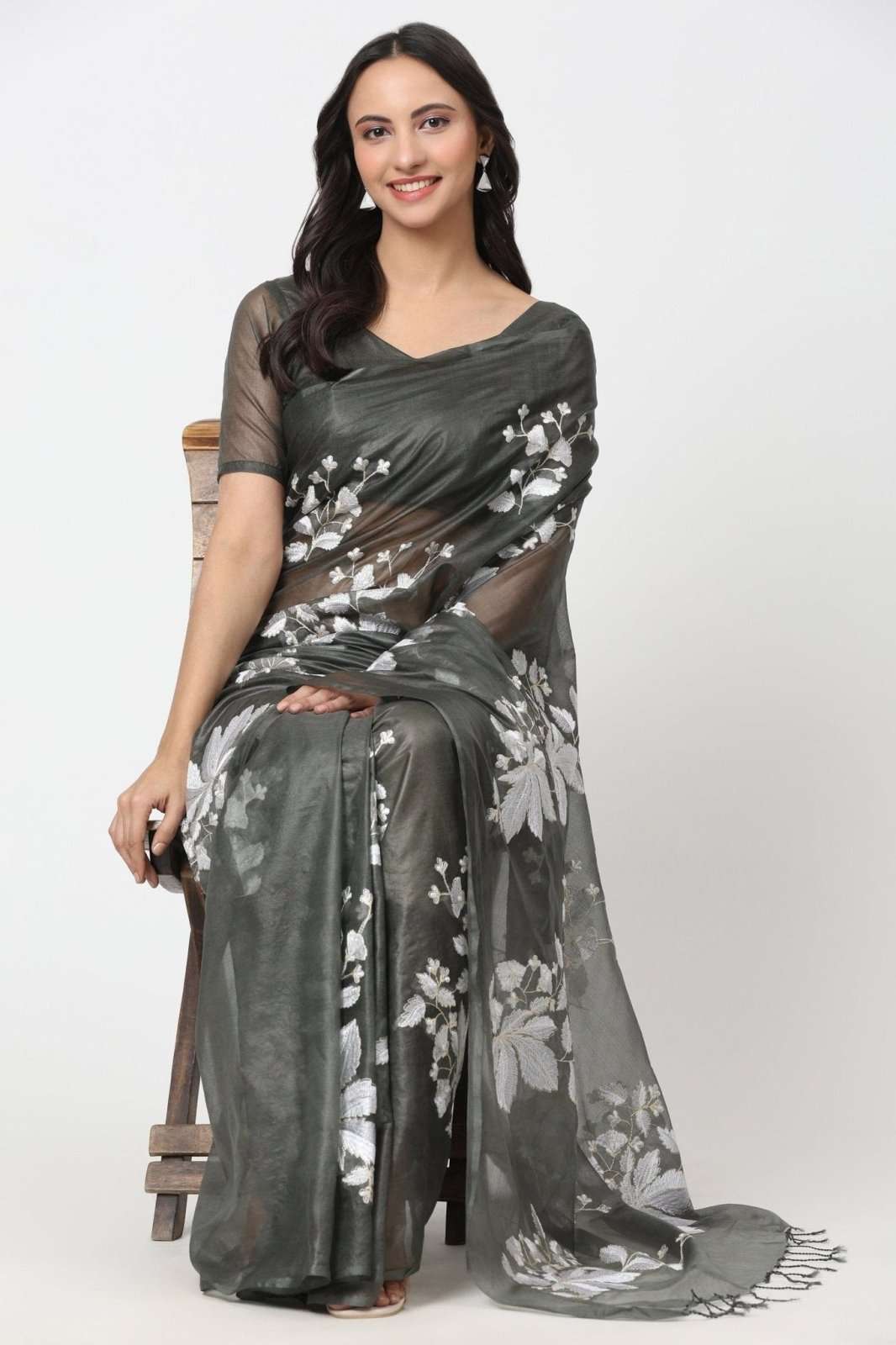 LEAF LUSTER | Organza Kota Embroidery | Indidha Saree