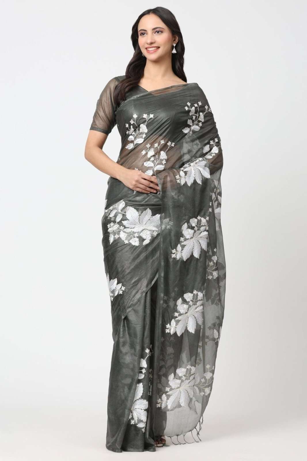 LEAF LUSTER | Organza Kota Embroidery | Indidha Saree