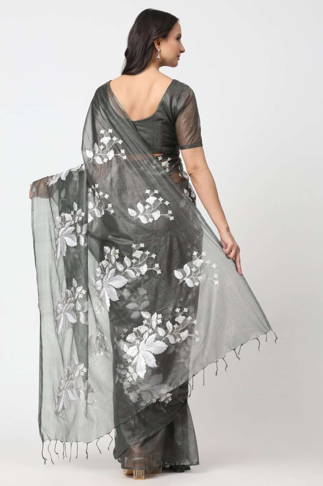 LEAF LUSTER | Organza Kota Embroidery | Indidha Saree