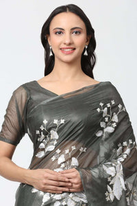 LEAF LUSTER | Organza Kota Embroidery | Indidha Saree