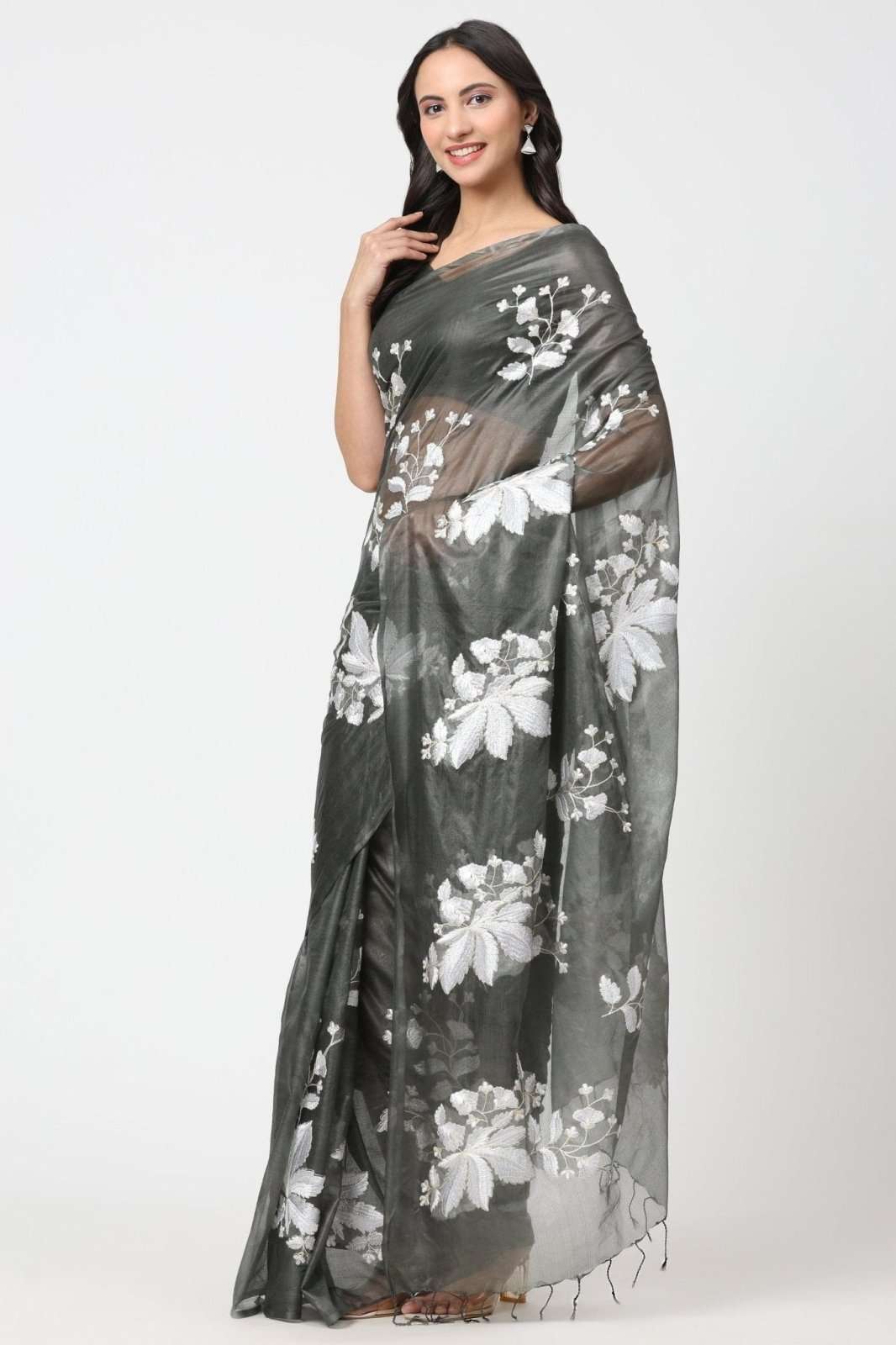 LEAF LUSTER | Organza Kota Embroidery | Indidha Saree