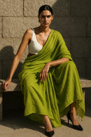 Lime Ember | Handloom Mul Cotton Saree | Indidha Saree