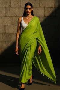 Lime Ember | Handloom Mul Cotton Saree | Indidha Saree