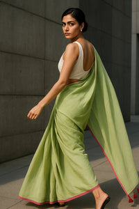 Lime Whisper | Handloom Mul Cotton | Indidha Saree