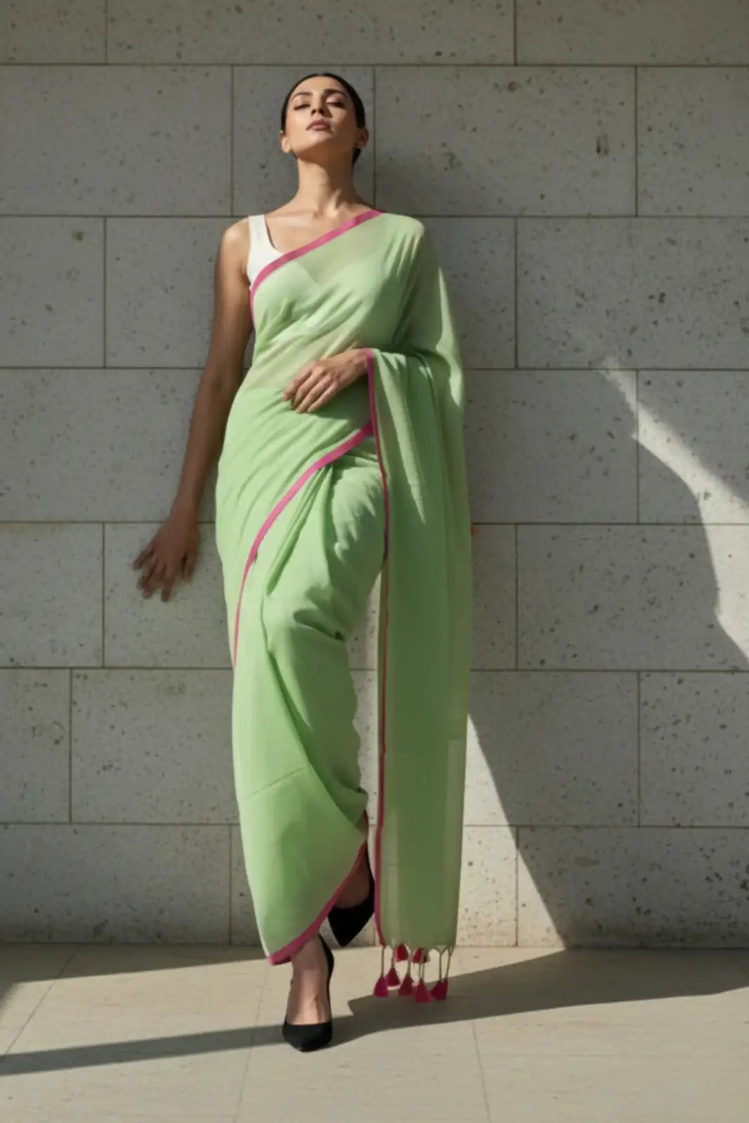 Lime Whisper | Mul Cotton | Indidha Saree