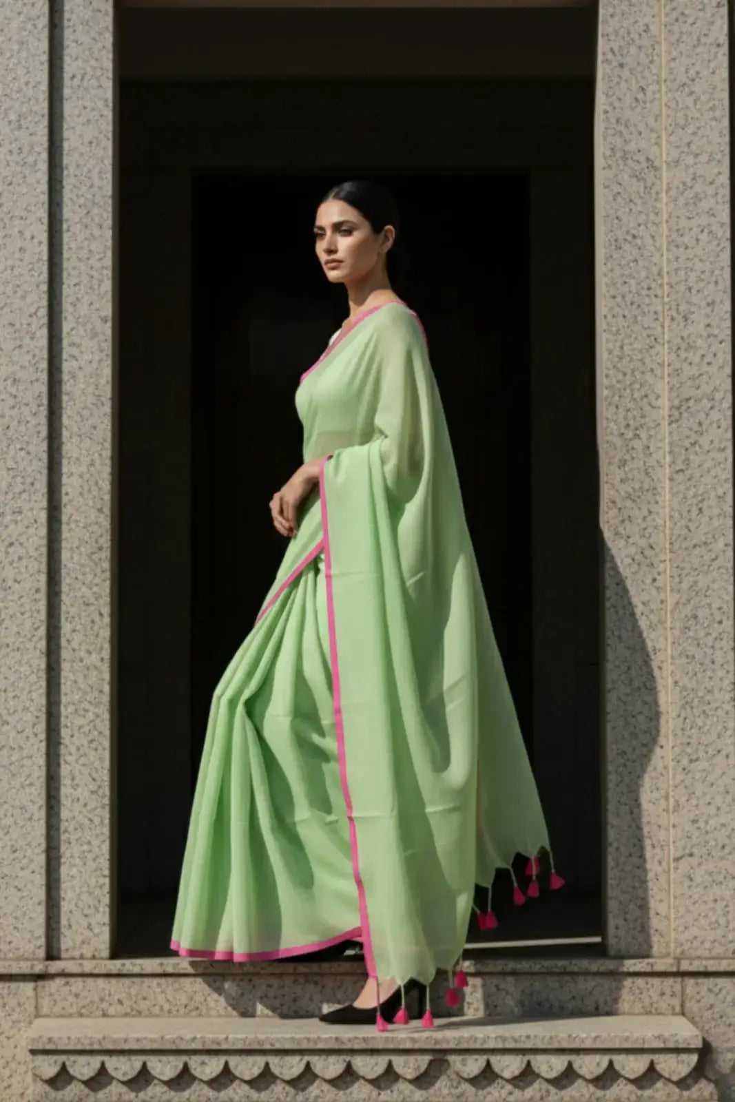 Lime Whisper | Handloom Mul Cotton | Indidha Saree