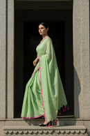 Lime Whisper | Handloom Mul Cotton | Indidha Saree