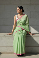 Lime Whisper | Handloom Mul Cotton | Indidha Saree