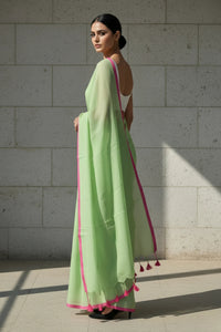 Lime Whisper | Handloom Mul Cotton | Indidha Saree