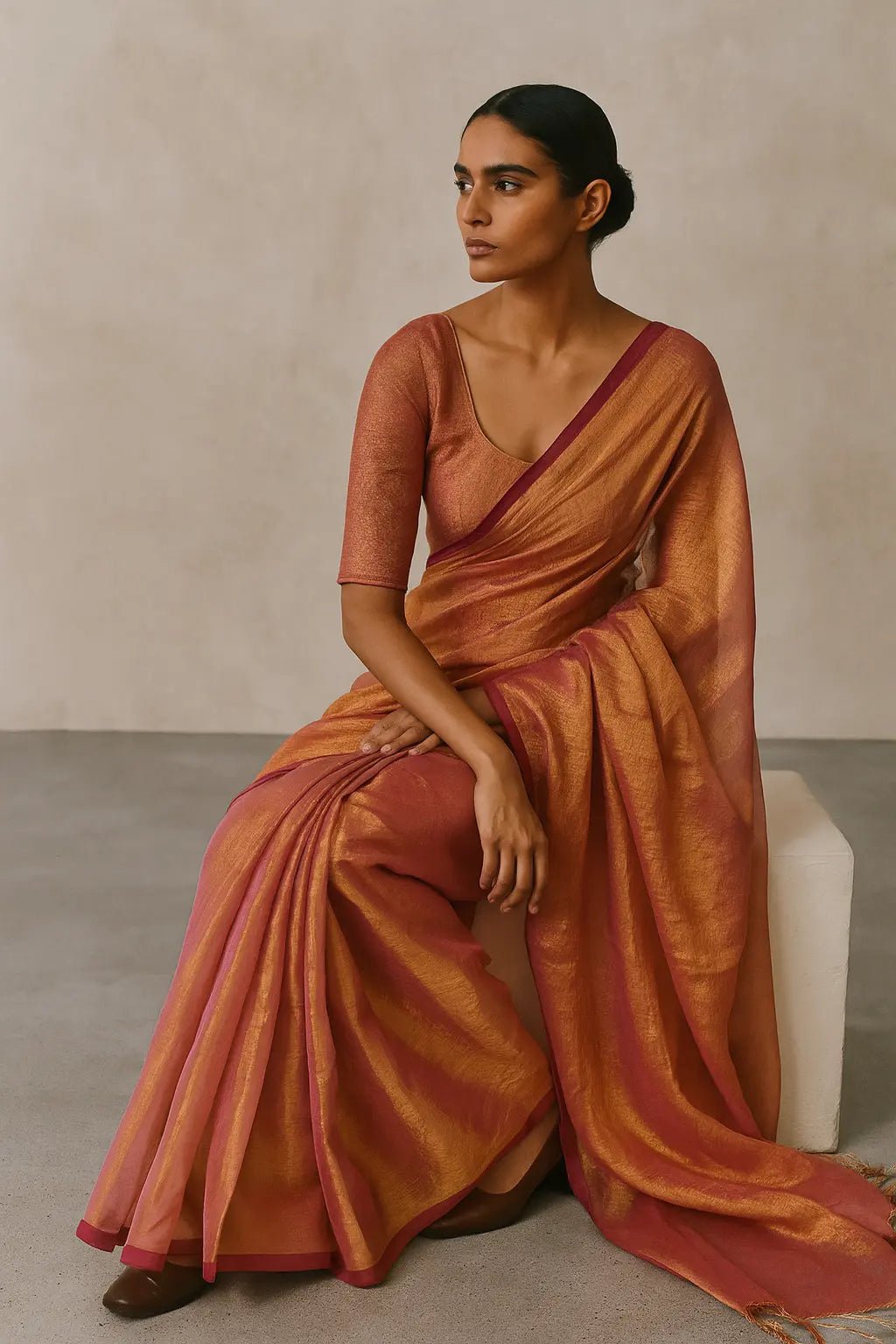 LUMINOUS ROSE | Handloom Tissue | Indidha Saree