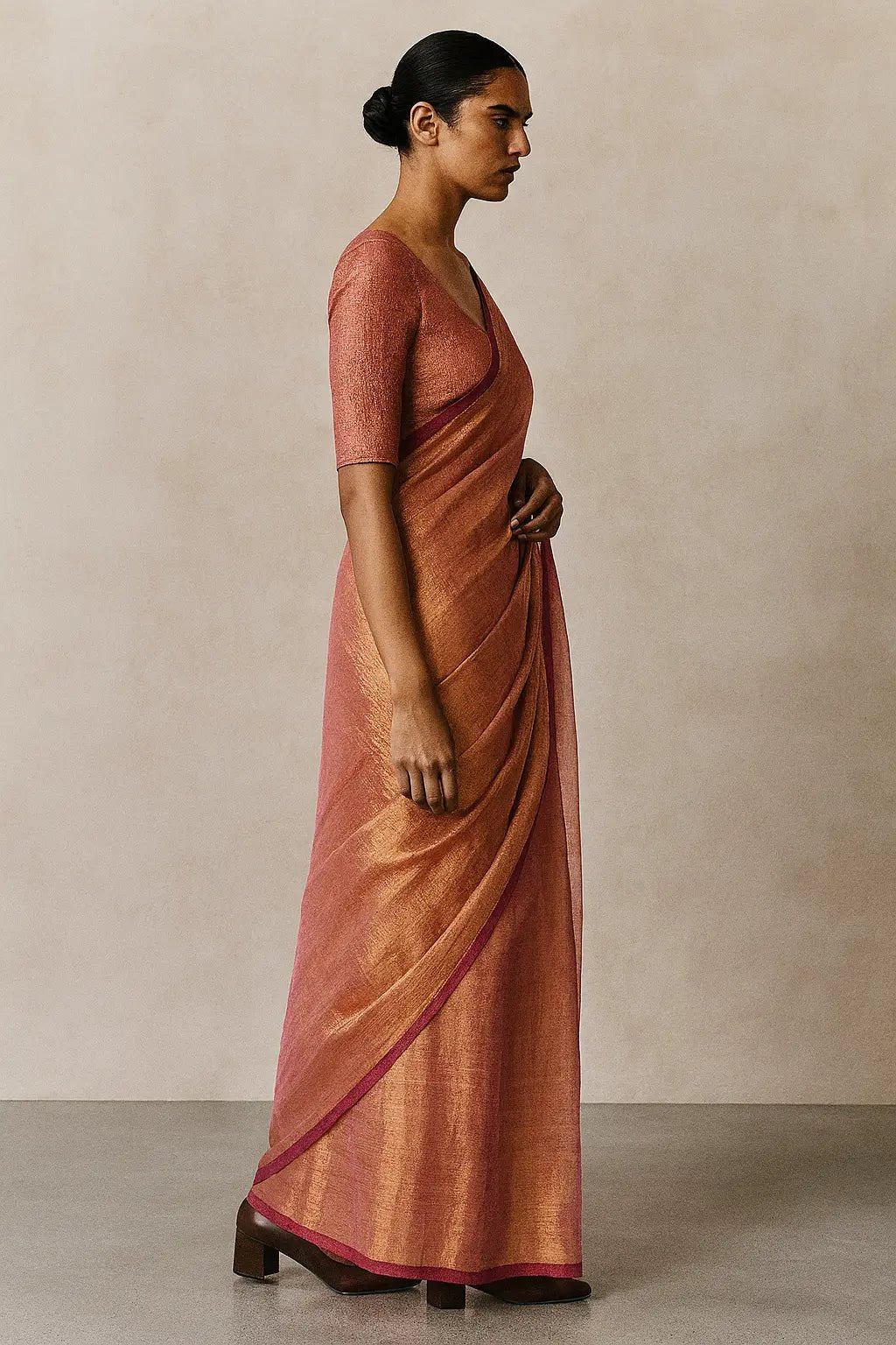 LUMINOUS ROSE | Handloom Tissue | Indidha Saree