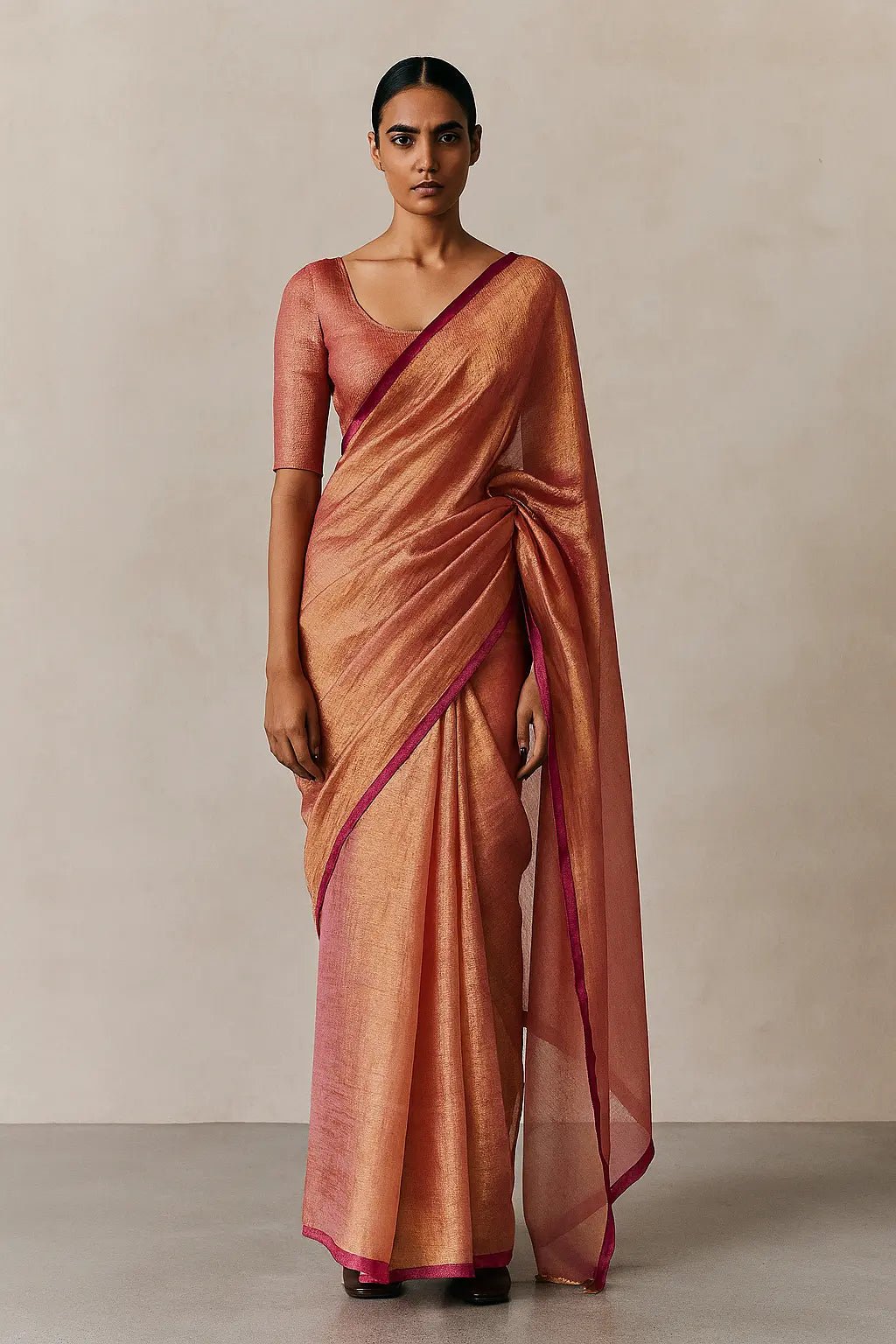 LUMINOUS ROSE | Handloom Tissue | Indidha Saree