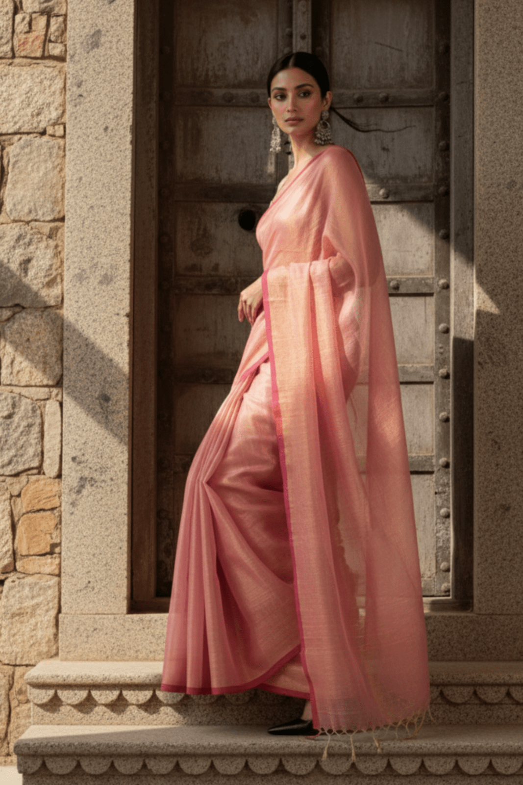 LUMINOUS ROSE | Handloom Tissue | Indidha Saree