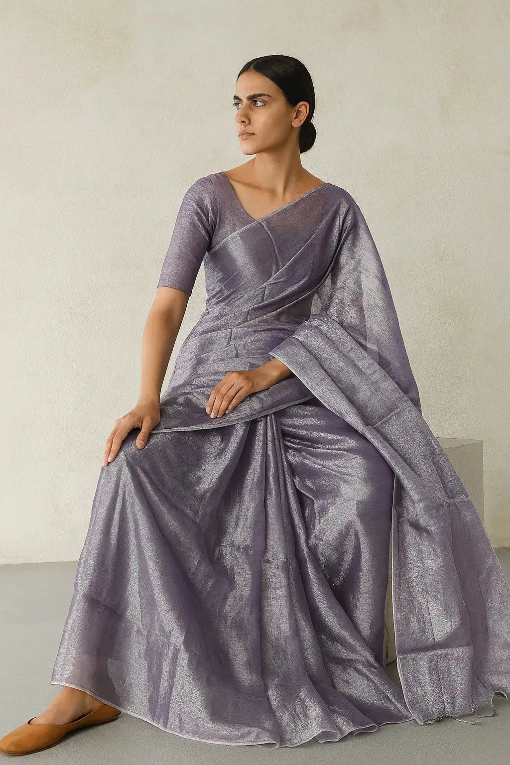 LUSTROUS MOONLIT | Handloom Tissue | Indidha Saree