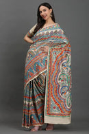 Madhubani Melody | Hand - painted Tussar Silk | Indidha Saree