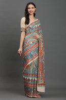 Madhubani Melody | Hand - painted Tussar Silk | Indidha Saree