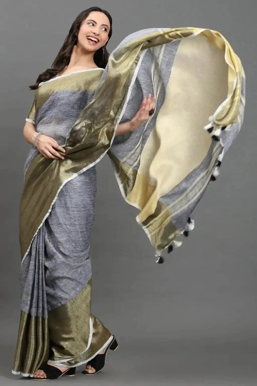 MOONLIT OLIVE | Linen | Indidha Saree