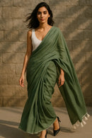 Moss Haze | Handloom Mul Cotton | Indidha Saree
