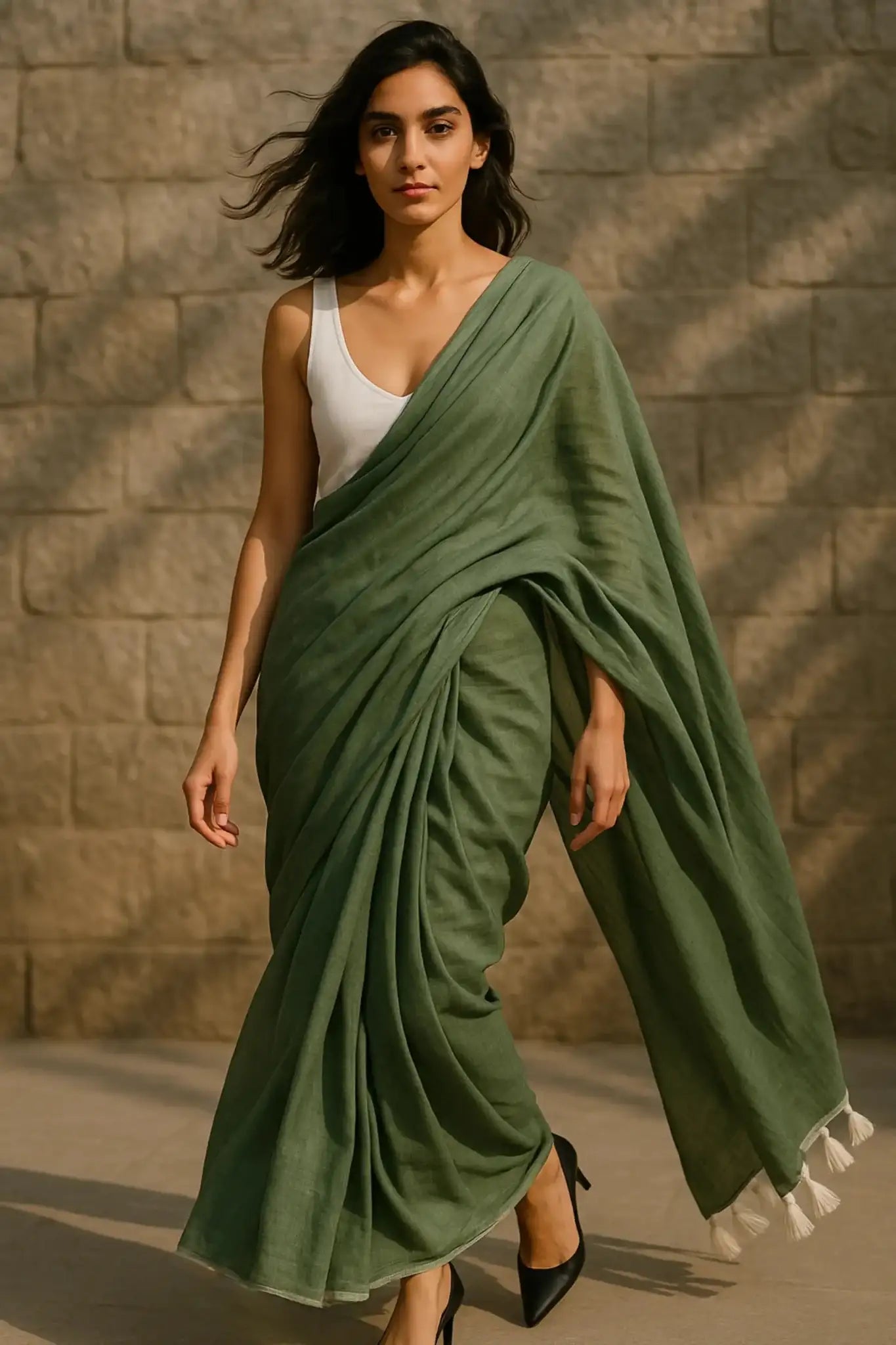 Moss Haze | Mul Cotton | Indidha Saree