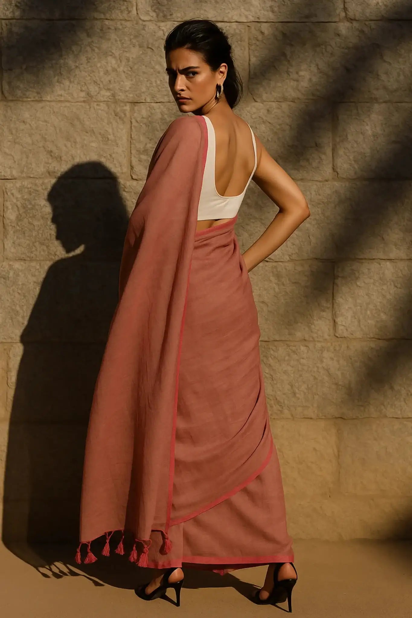Muted Cherry | Handloom Mul Cotton | Indidha Saree
