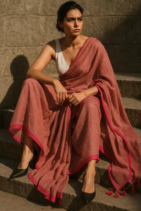Muted Cherry | Handloom Mul Cotton | Indidha Saree