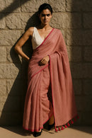 Muted Cherry | Handloom Mul Cotton | Indidha Saree