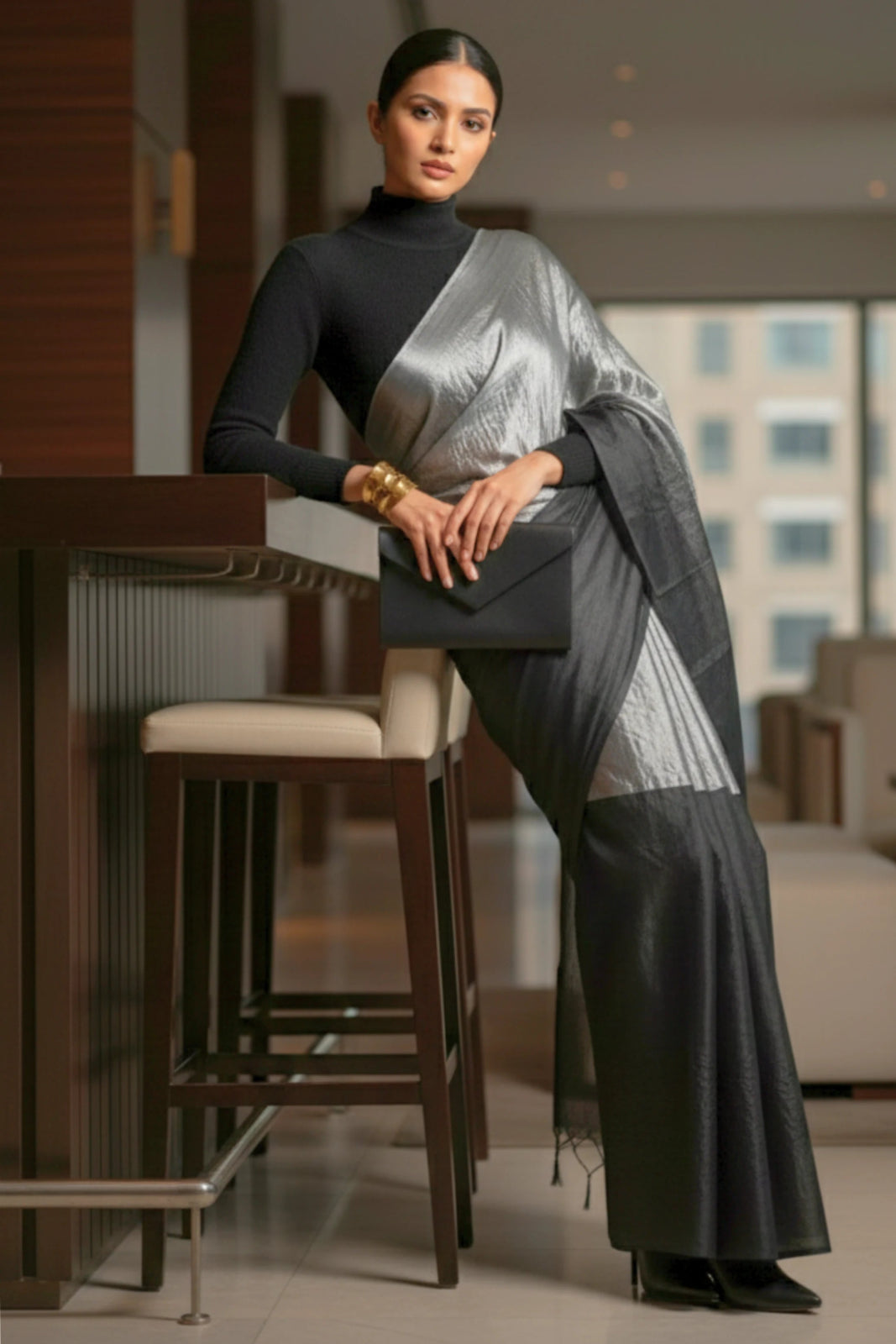 Noir Gleam | Tissue | Indidha Saree