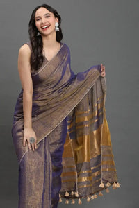 Noor - e - Neelam | Linen Tissue | Indidha Saree