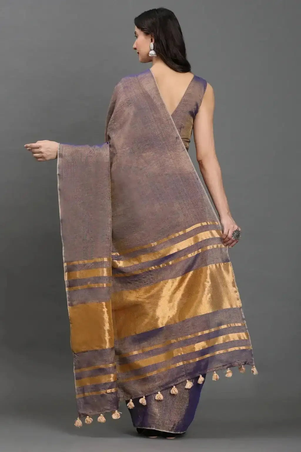 Noor - e - Neelam | Linen Tissue | Indidha Saree