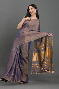 Noor - e - Neelam | Linen Tissue | Indidha Saree
