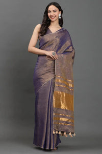 Noor - e - Neelam | Linen Tissue | Indidha Saree