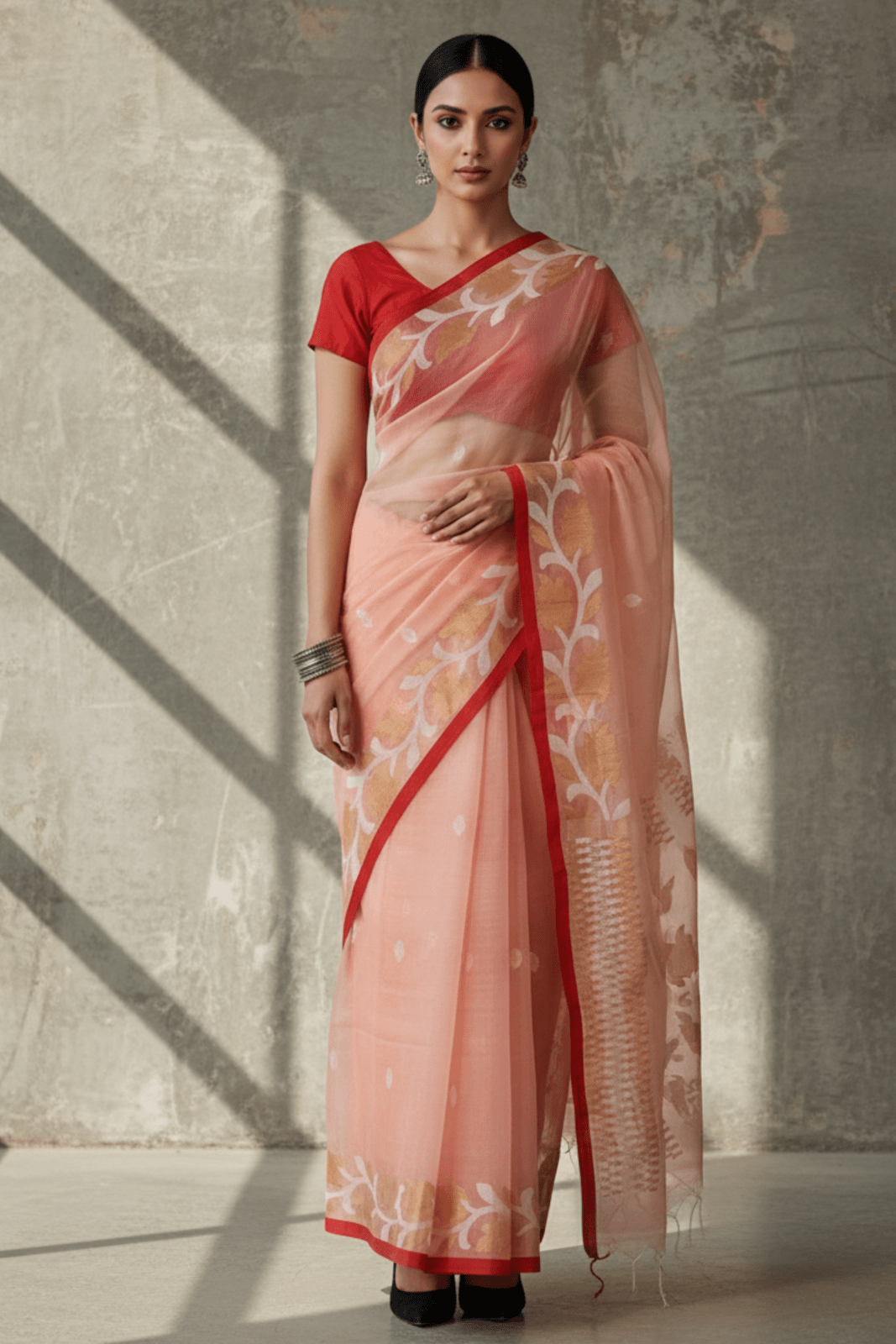 NOORANI PHOOL | Pure Muslin Jamdani | Indidha Saree