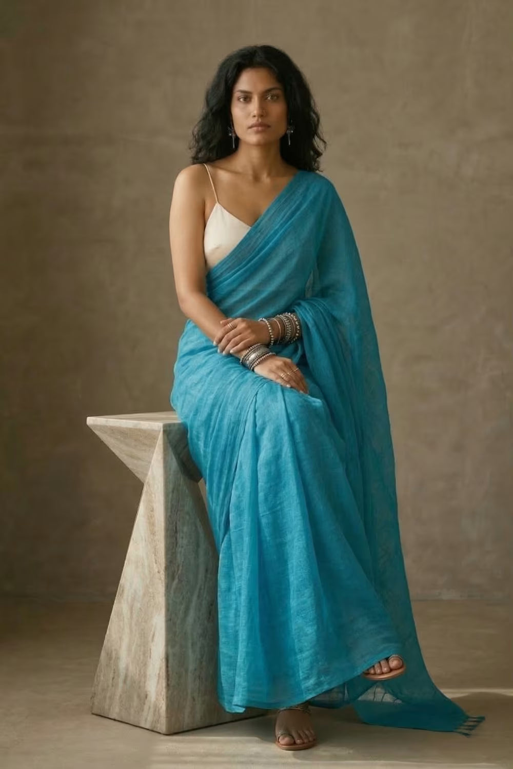 Azure Veil | Mul Cotton | Indidha Saree