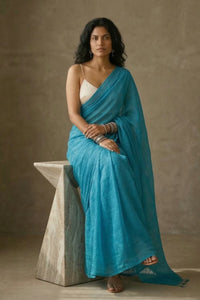 Azure Veil | Mul Cotton | Indidha Saree