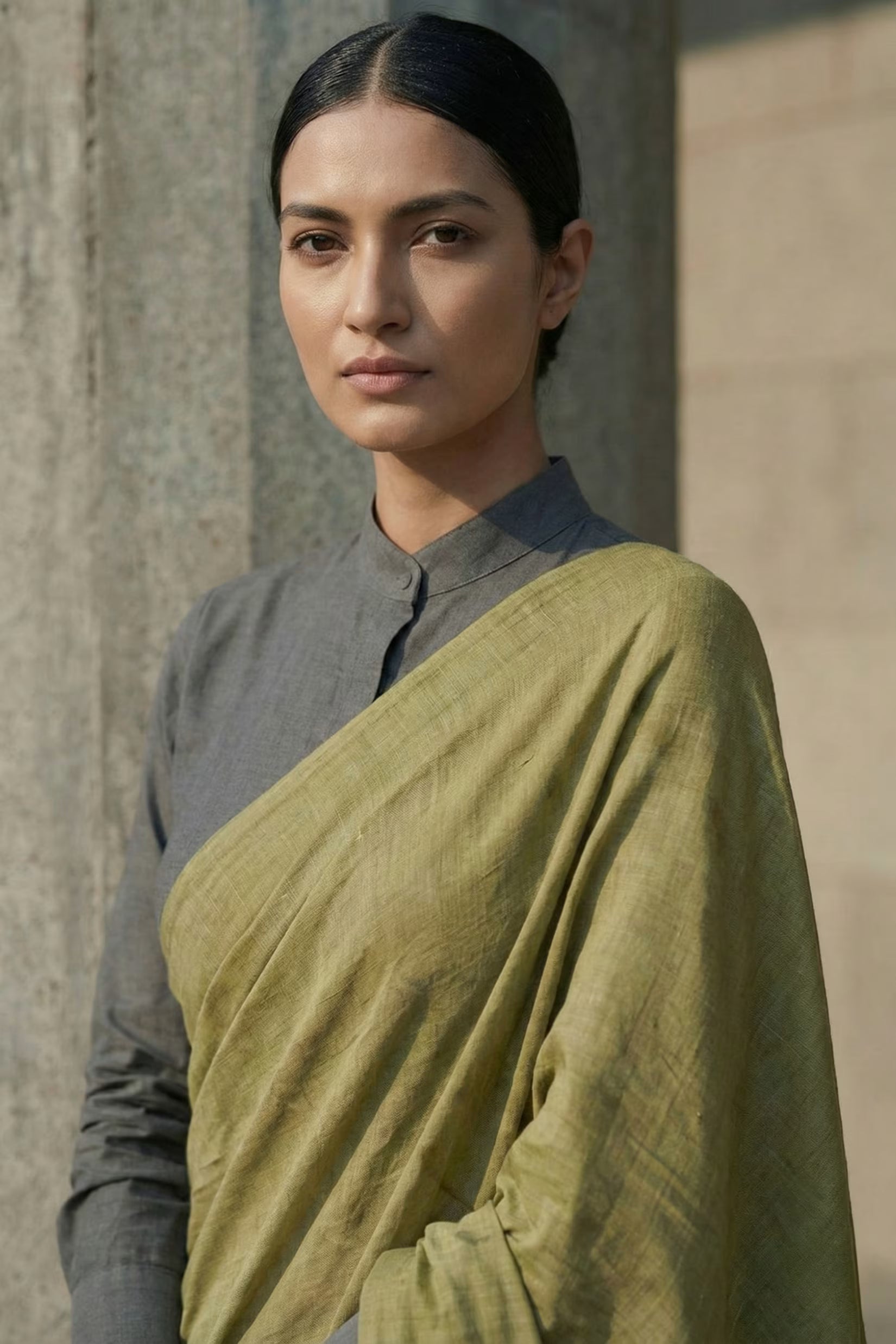 Olive Terrain | Slub Cotton | Indidha Saree