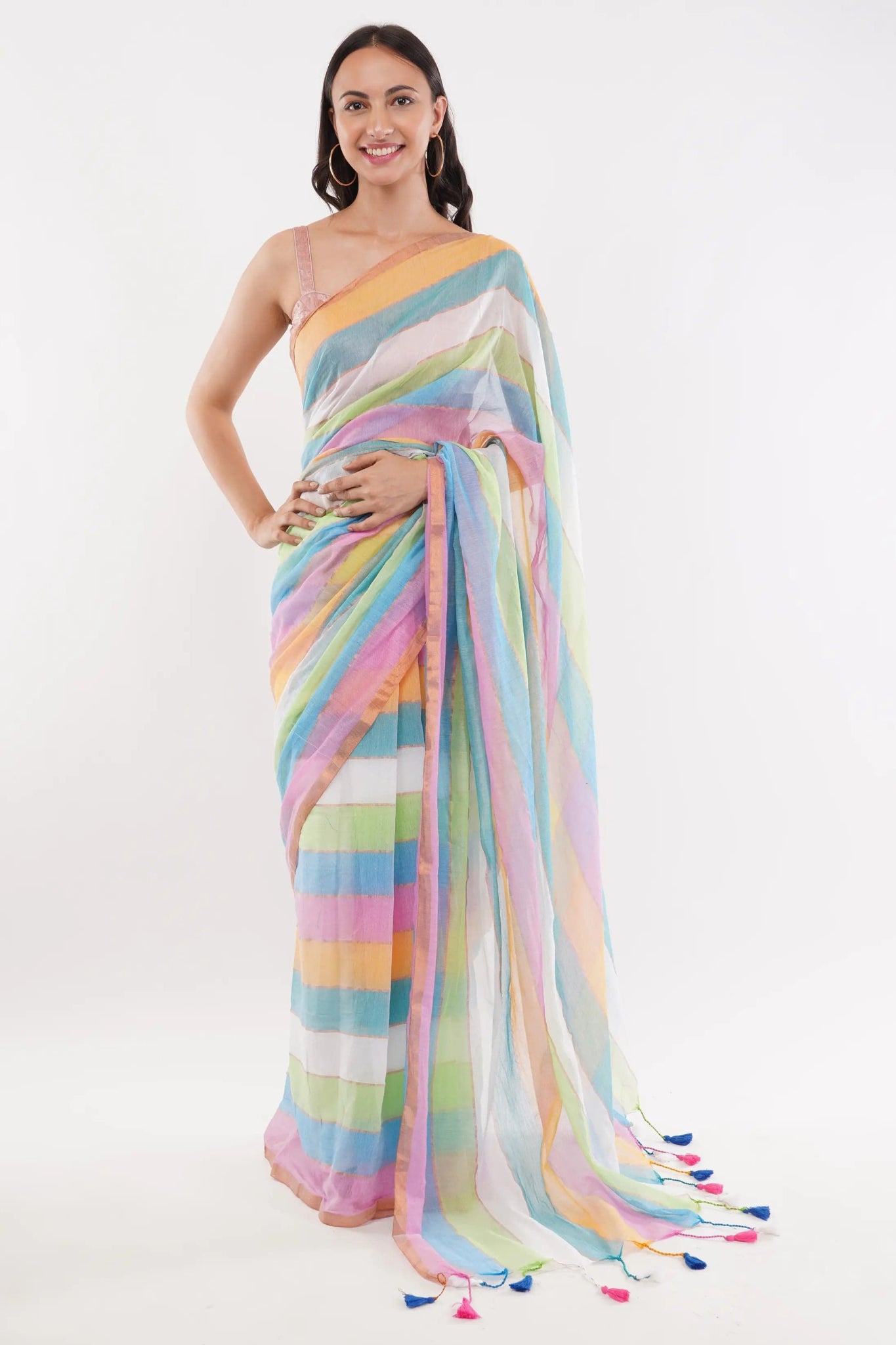 PASTEL RAINBOW | Mul Cotton | Indidha Saree