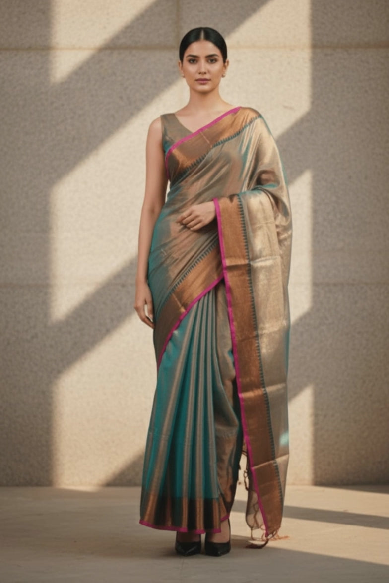 Bronze Bloom | Tissue Cotton | Indidha Saree