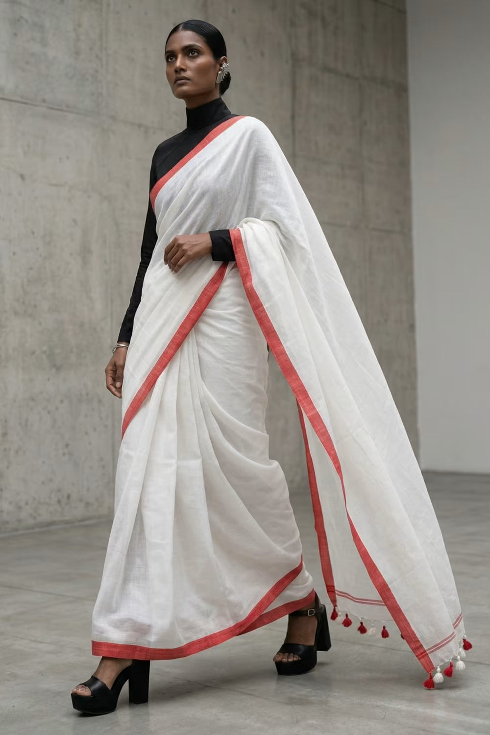 WHITE HORIZON | Cotton Slub | Indidha Saree