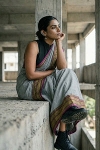 The Slate Rebellion | Mul Cotton | Indidha Saree
