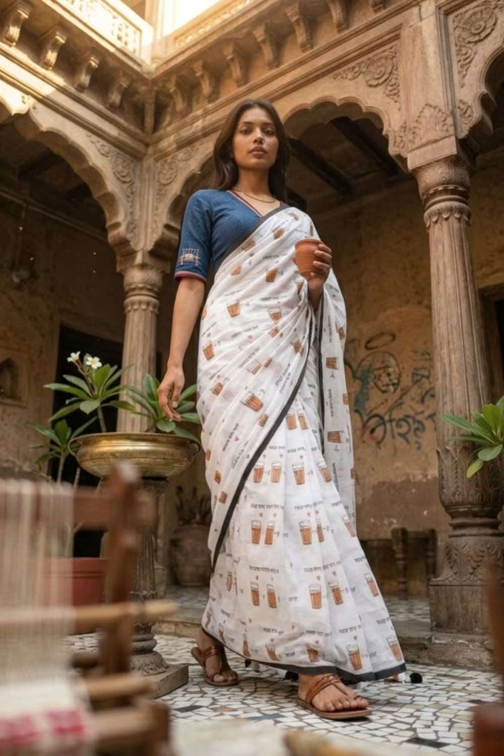 Chai, Unfiltered | Mul Cotton | Indidha Saree