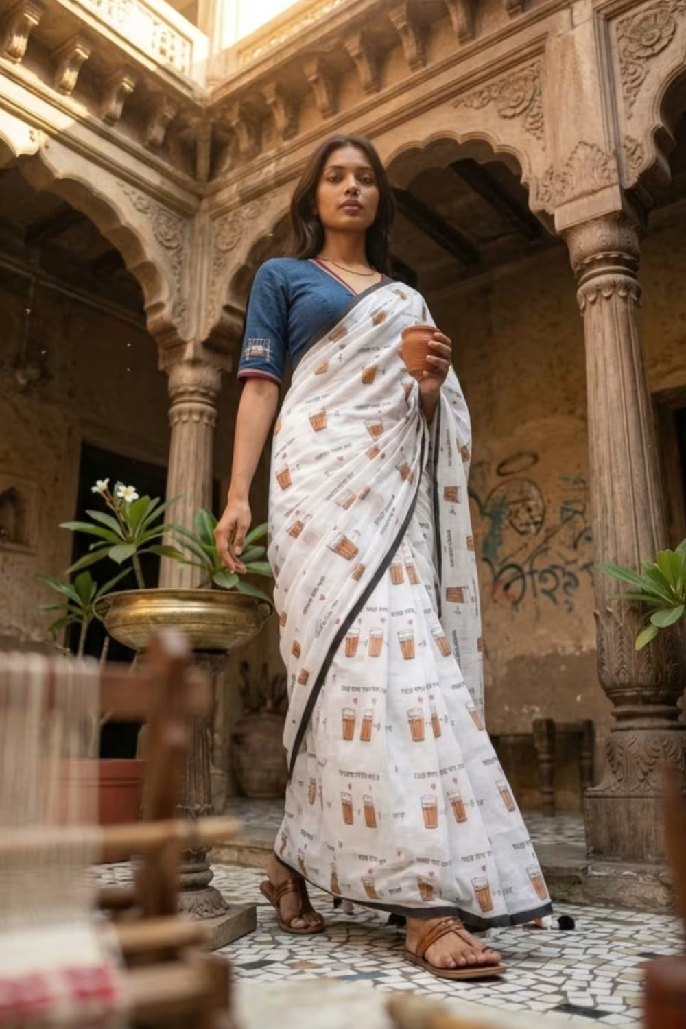 Chai, Unfiltered | Mul Cotton | Indidha Saree