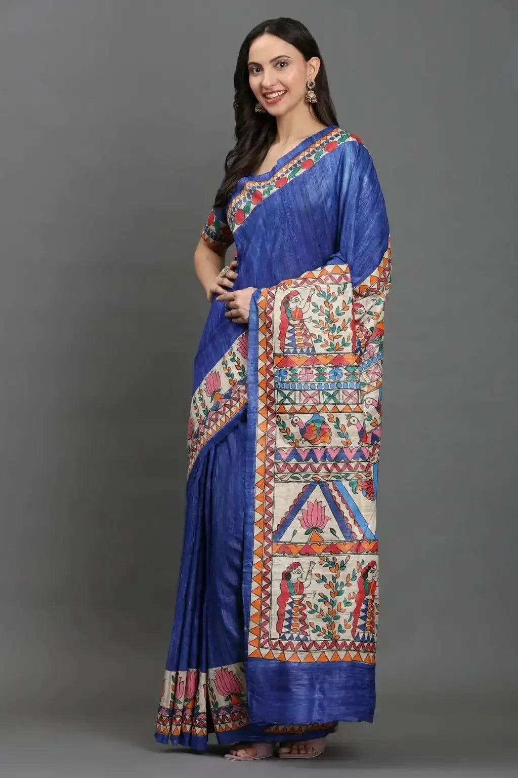 Rangrekha | Hand - painted Tussar Silk | Indidha Saree