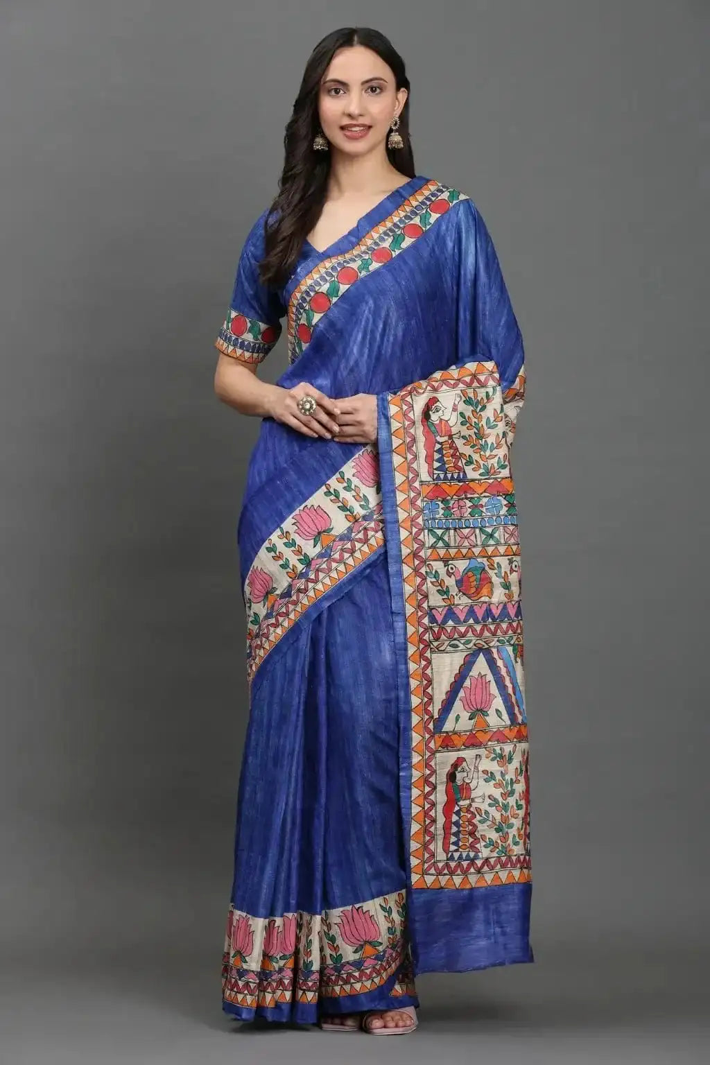 Rangrekha | Hand - painted Tussar Silk | Indidha Saree