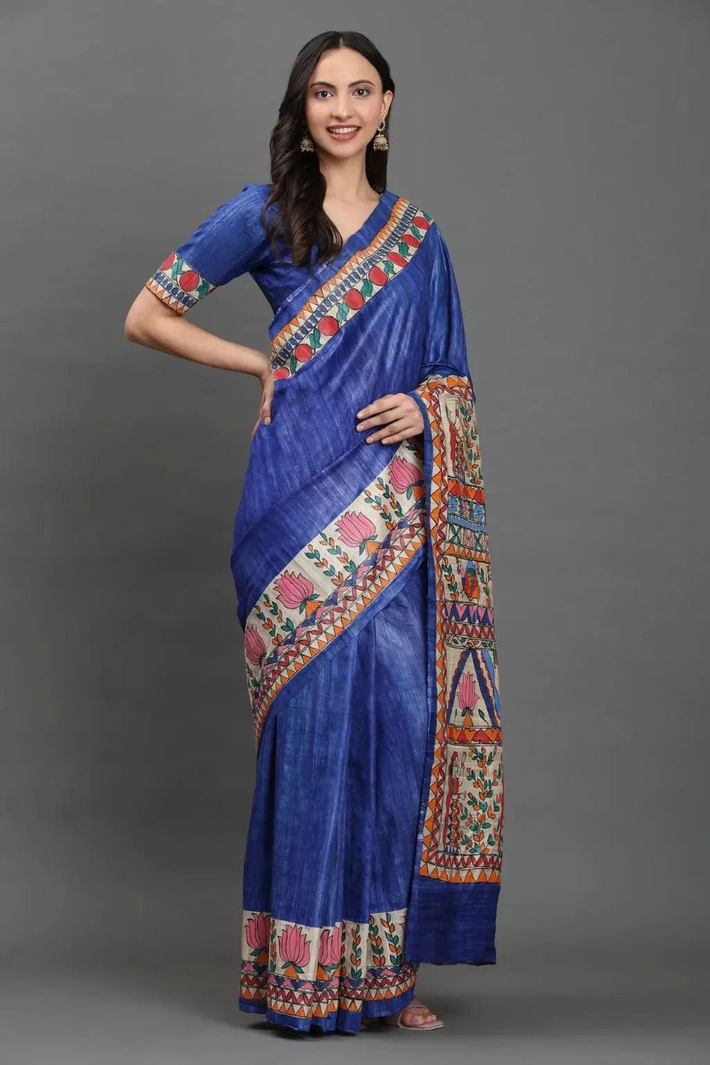 Rangrekha | Hand-painted Tussar Silk | Indidha Saree