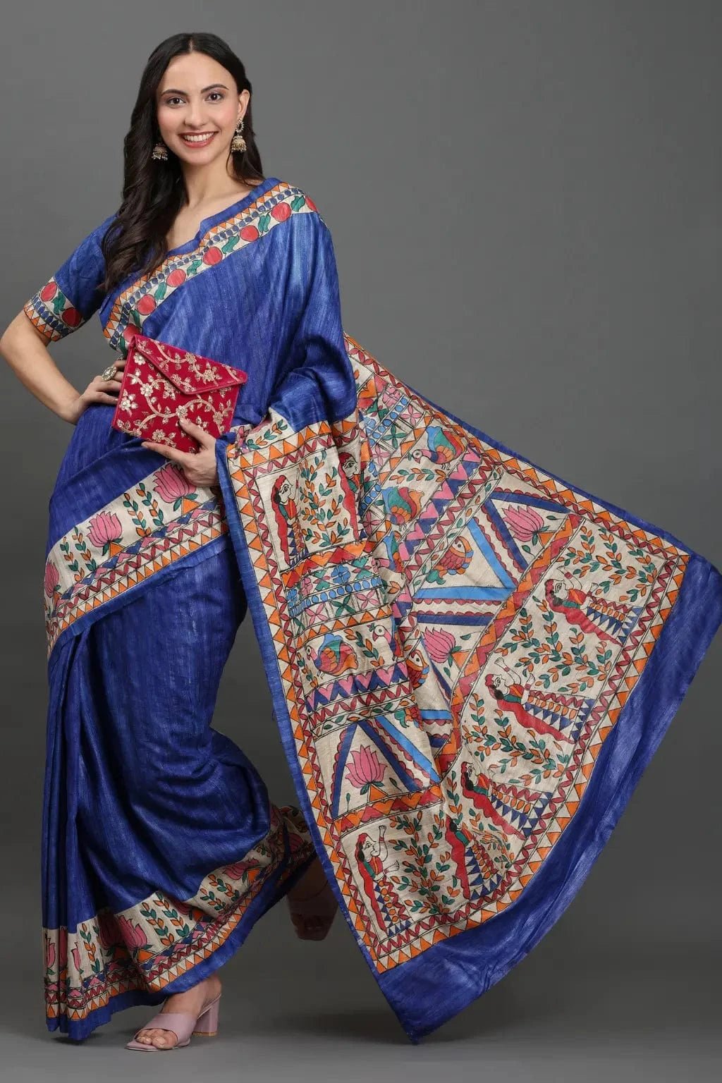 Rangrekha | Hand-painted Tussar Silk | Indidha Saree