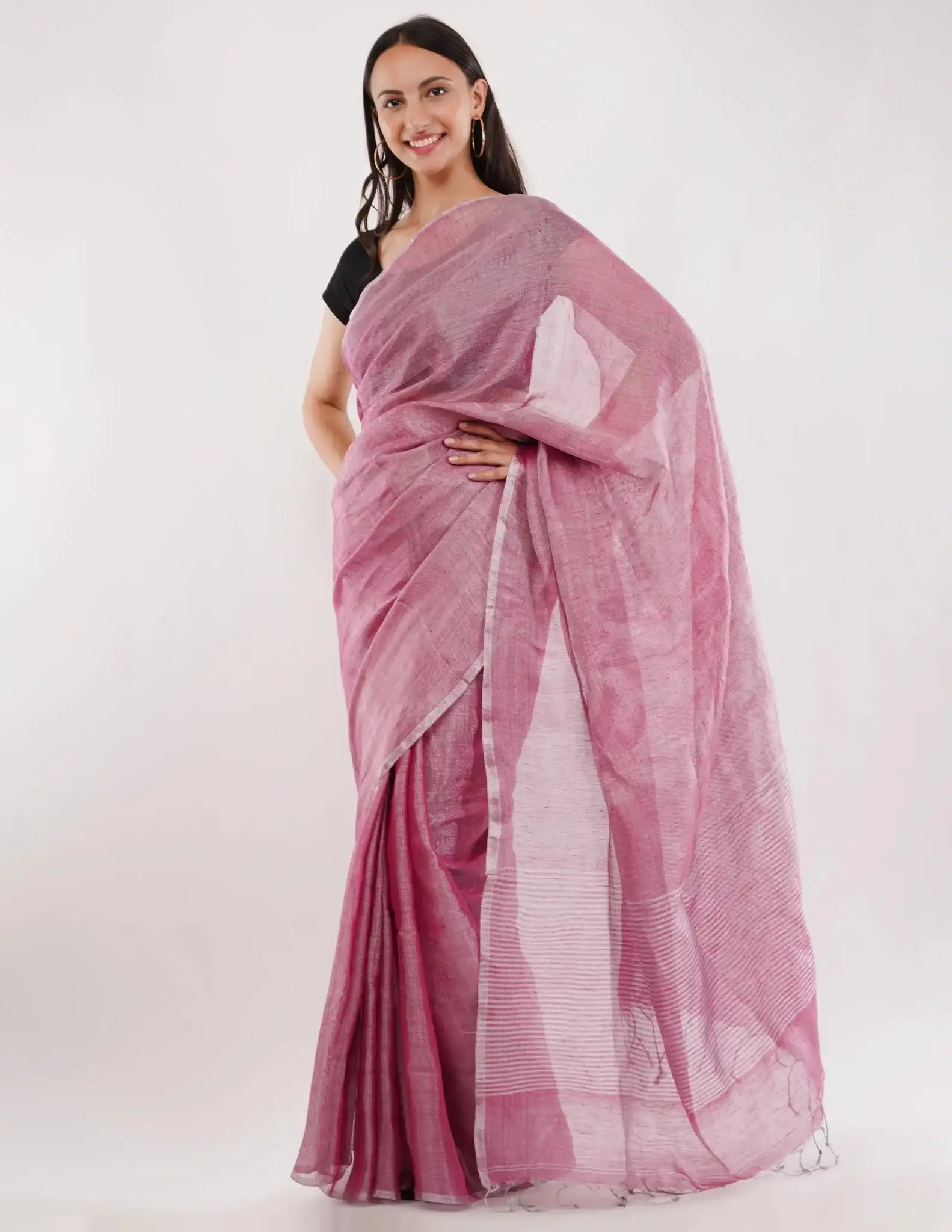 ROSY | Handloom Linen Tissue | Indidha Saree