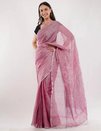ROSY | Handloom Linen Tissue | Indidha Saree