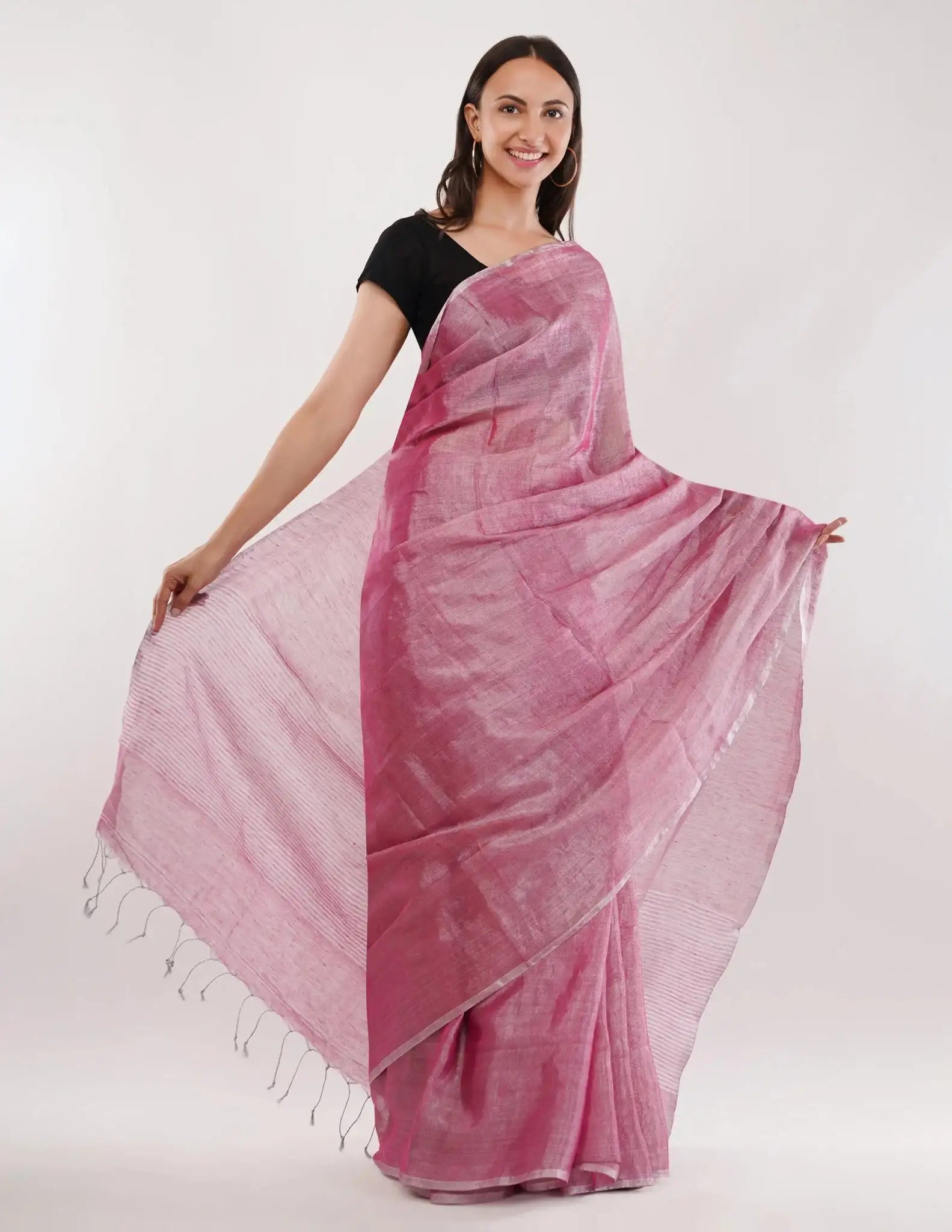 ROSY | Handloom Linen Tissue | Indidha Saree