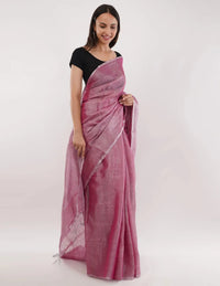 ROSY | Handloom Linen Tissue | Indidha Saree